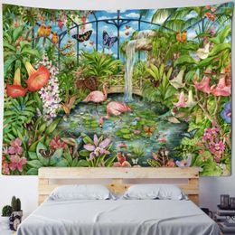 Tapestries Tropical Plant Tapestry Wall Hanging Bohemian Flamingo Art Decoration Blanket Aesthetic Home Background Fabric Bed Sheets