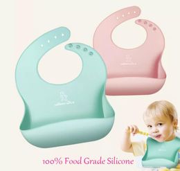 Waterproof Food Grade Silicone Bib FDA Approve Easily Wipes Clean Comfortable Soft Baby Bibs Keep Stains Off Set of 2 Colors9062811