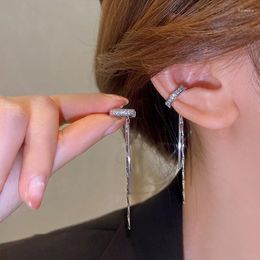 Backs Earrings 2024 Fashion Zircon Shining C Shape Long Tassel Ear Cuff No Piercing Female Design Simple Clip Party Jewellery