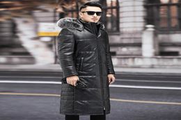 Long Leather Jackets Mens Winter Sheepskin Down Coats Hooded Windbreaker Duck Down Parkas Fox Fur Collar Thick Warm Snow Wear Over8924763