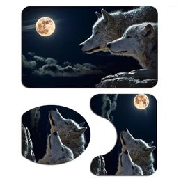 Bath Mats 3 In 1 Wolf Pattern Bathroom Pads Set Non-slip Washroom Carpets Mat Toilet Seat Lid Cover For Home El