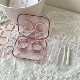 Contact Lens Cases Pink Transparent Love Bow Contact Lens Case Girl Portable Beauty Pupil Box Storage Eye Care Container Box