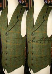 2019 Summer Farm Wedding Green Plaid Tweed Vests Custom Made Groom Vest Slim Fit Mens Suit Vest Prom Wedding Waistcoat6291220