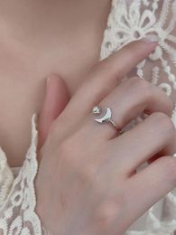 Cluster Rings Fashion Ring For Female Korean Version Simple Little Fresh Moon Temperament Pentagram Crescent Bay Opening Finger