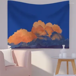 Tapestries Blue Sky Cloud Moon Wall Hanging Tapestry LED Bedroom Dormitory Decoration Background Decor Bohemian Art