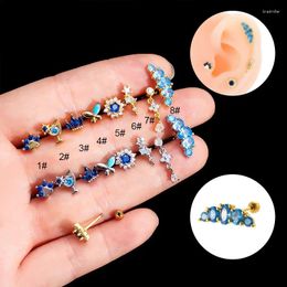 Stud Earrings 1Pair 20G Stainless Steel Blue Zircon Screw Earring For Women Jewellery Ear Cuff 0.8mm Piercing Mother Gift