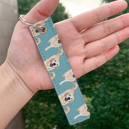 Golden Retriever Dog Leather Keychain Strap Compact Keyrings Hanging Holder Bag Car Wallet Trinket Keychain Hanging Decoration