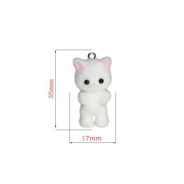 Kawaii 3D Fluffy Flocking Cat Animal Charms Miniature Dolls Keychain Necklace Pendant DIY Crafts Jewellery Make