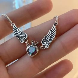 Gothic Silver Plated Heart Angel Wings Necklace Pendant Halloween Wedding Party Holiday Gift for Men and Women Daily Jewellery