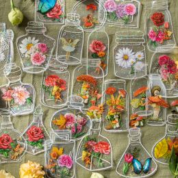 40 sheets per pack Scrapbooking interesting PET sticker transparent bottle flowers and leaves with multiple shapes 8 kinds