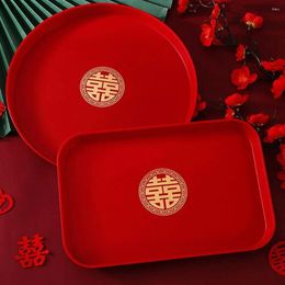 Plates Chinese Red Tray Oblong Round Toast Xi El Wedding Tea Festive Display Ceremony