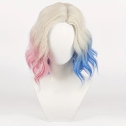 12inch Synthetic Medium Length Ombre Beige and Blue Pink Enid Sinclair Cosplay Wig for Halloween Christmas School Thanksgiving