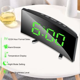 7 Inch LED Digital Alarm Clock Large Number Table Watches Curved Dimmable Desktop Mirror Clock For Kids Bedroom Home Decor