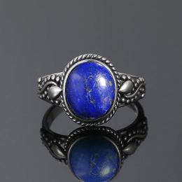 925 Sterling Silver Natural Big Oval Natural Lapis Lazuli Ring for Women Men Gift Vintage Large Ring Wholesale Fine Jewellery