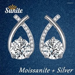 Stud Earrings Sunite 1.0ct Moissanite Diamond Cross Connexion For Women 925 Sterling Silver Fine Jewellery Gift Free