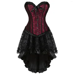 Casual Dresses Gothic Lace Up Punk Dress High Waist Bandage Corset Strapless Mini A-line Vintage Trim Court Cosplay Costume Vestidos