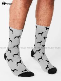 Great Dane Silhouette(S) Socks Basketball Socks Street Skateboard Socks Personalized Custom Unisex Adult Teen Youth Socks Art