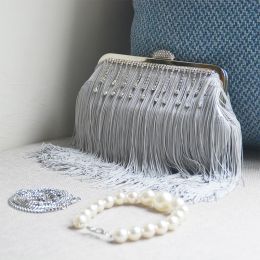 Designer Tassel Woman Evening Bag Luxury Ladies Rhinestone Wedding Bridal Clutch Shoulder Purse Party Tote Pearl Handbag