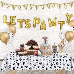 Puppy Themed Birthday Party Decorations Plastic Table Cover for Arts Dog and Cat Paw Party Supplies Disposable Tablecloth