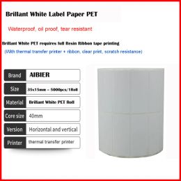 Paper AIBIER Waterproof Paper 35x15mm*5000pcs/1Roll Thermal Transfer Blank Brillant White PET Barcode Adhesive Printed Label Sticker