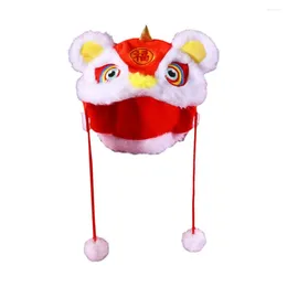 Dog Apparel Winter Pet Hat Breathable Chinese Style Cartoon Design Plush Soft Warm Lion Dance For Dogs Cats Year