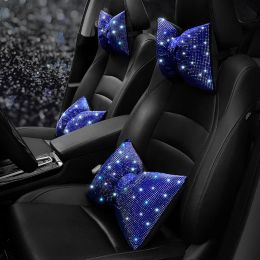 1PC Diamond Crystal Bowknot Car Neck Pillow Rhinestone Auto Headrest Seat Support Waist Pillows Bling Car Accessories for Women