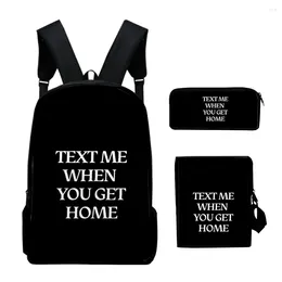 Backpack Cartoon Text Me When You Get Home 3pcs/Set 3D Print School Student Bookbag Laptop Daypack Shoulder Bag Pencil Case