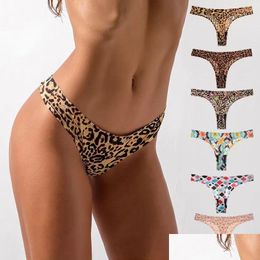 Women'S Panties Womens Quality Silk Y Women Thongs Leopard Print Rhombus G String Vs Seamless Female Underwear Drop Delivery Apparel Dhns4