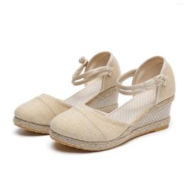 Sandals Summer Women 2024 Weave Wedges Breathable Non Slip Elastic Band Round Toe Luxury Woman Sandal