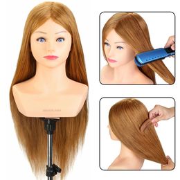 Mannequin Head with Shoulder 24 100% Real Hair Hairstyles Dummy Doll Hairdresser Braiding Practise Hair Training Head Kit 240403