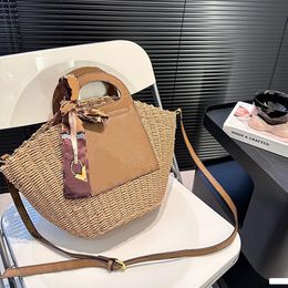 Woven Beach Bag Straw Bag Summer Tote Bag Designer Handbag Weekend Travel Bag Lafite Grass Weaving Leather Shoulder Bag Old Flower Casual Vacation Shopping Bags