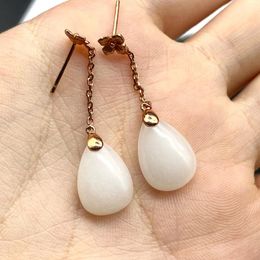 Dangle Earrings Natural White Jade Water Drop Earring Transparent 925 Silver Generous Jewellery Gift For Woman