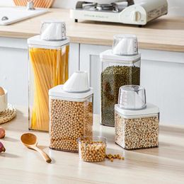 Storage Bottles Airtight Food Containers Plastic Organiser Box Cereal Dispenser Grain Tank With Measuring Cup Kitchen