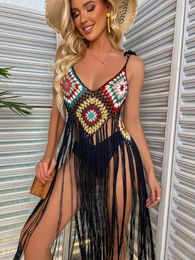 CROCHET-Sexy Hollow Fringe Hem Beach Dress For Women Beachwear Tunics Skirt Summer Bathing Suits