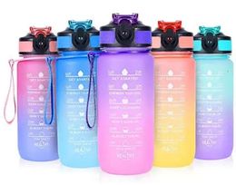 600ML Colourful Water Bottle Motivational Drinking Sports with Time Marker Portable Reusable Plastic Cup 240409