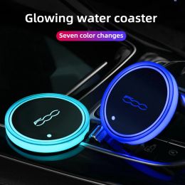 New custom LED Fiat 500 car Colourful modified atmosphere lights car luminous water coaster anti-slip mat accessories