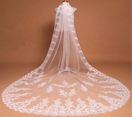 Bridal Veils Three Meters Long Veils Lace Applique Crystals Cathedral Length3582039