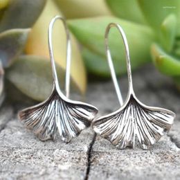 Dangle Earrings 925 Tibetan Silver Chinese Style Ginkgo Leaf Ear Hook Temperament Simple Personality Fashion