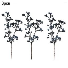 Decorative Flowers 3pcs Artificial Blueberry Branch Bouquet Imitate Flower Fake Decor Home Garden Courtyard Decoration