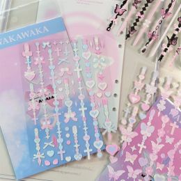 1Pc Korean Ins Butterfly Pearl Chain Sticker Cute Cat Ear Album Decorative Stickers Journal Scrapbooking Kpop Stationery Sticker