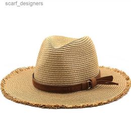 Wide Brim Hats Bucket Hats New Spring Summer Straw Hat Ladies Classic Jazz Top Hat Men Retro Sun Hat Breathable Panama Hat Seaside gentleman Girl Beach Hat Y240409