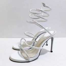 Dress Shoes Sexy High Heel Sandals for Women Rhinestone Ankle Snake Rope Surrounding Party Ball Crystal Gladiator H240409 L61Y