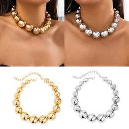 Pendant Necklaces Sexy Big Bead Ball Choker Necklace For Women Fashion Metal Adjustable Short Collar Statement Party Jewelry DropShip