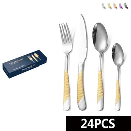 Dinnerware Sets 24 PCS Star Diamond Pattern Stainless Steel 4 Combination People Set Non-slip Handle Knife Fork Spoon Cutlery