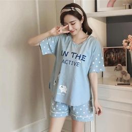 Home Clothing Women Fashion Summer Dots Letters Printed Sleepwear T-shirt Short Pants Shorts Pajamas Set