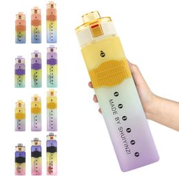 Gradient Colour Sport Water Bottle 900ML Motivational Drinking with Straw for Gym Fitness Jugs Outdoor Drinkware 240409