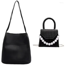 Shoulder Bags Women Bag Large Capacity Soft PU Leather Black & Pearl Handle Super Mini Design