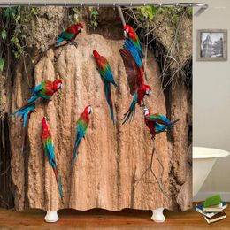 Shower Curtains 3D Colourful Birds Parrots Printed Natural Landscape Bathroom Waterproof Fabric With Hooks Decoration