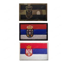 Serbia Flag Embroidered Patches Tactical Military IR Multicam Reflective Serbian Flags Emblem Appliqued Armband Shoulder Badges