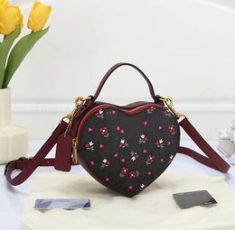 Desinger Heart-shaped Bag Mini Cute evening Bag Women Handbag top handle Clutch Cherry Print Leather Fashion Pink pochette